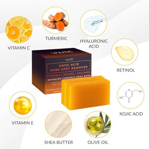 VALITIC Kojic Acid Dark Spot Remover Soap Bars with Vitamin C, Retinol, Collagen, Turmeric - Original Japanese Complex Infused with Hyaluronic Acid, Vitamin E, Shea Butter, Castile Olive Oil (2 Pack) : Beauty & Personal Care - Image 6