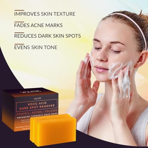 VALITIC Kojic Acid Dark Spot Remover Soap Bars with Vitamin C, Retinol, Collagen, Turmeric - Original Japanese Complex Infused with Hyaluronic Acid, Vitamin E, Shea Butter, Castile Olive Oil (2 Pack) : Beauty & Personal Care - Image 5