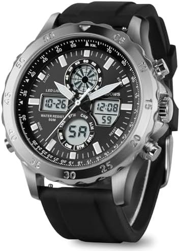 PINDOWS Watches for Men, 30M Waterproof Military Digital Analog Outdoor Sport Watch Multifunctional Wristwatch with Dual Time LED Backlight Alarm Stopwatch Calendar : PINDOWS: Clothing, Shoes & Jewelry