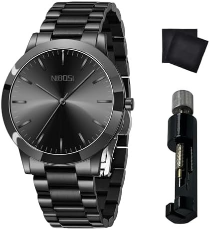 NIBOSI Men Watches Analog Quartz Stainless Steel Black Watches for Men Waterproof Business Classic Watch Fashion Minimalist Ultra Thin Wrist Watch for Work and Casual Wear : Clothing, Shoes & Jewelry