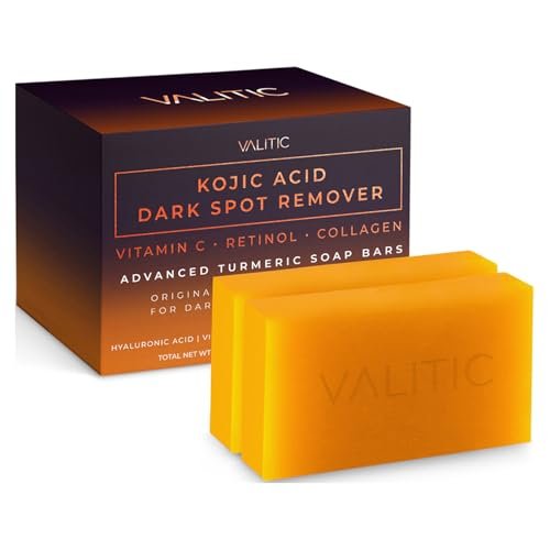 VALITIC Kojic Acid Dark Spot Remover Soap Bars with Vitamin C, Retinol, Collagen, Turmeric - Original Japanese Complex Infused with Hyaluronic Acid, Vitamin E, Shea Butter, Castile Olive Oil (2 Pack) : Beauty & Personal Care