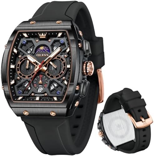 OLEVS Square Black Mens Watches Fashion Military Sport Big Face Chronograph Watch Casual Watches for Men Fashion Reloj para Hombre Business Wrist Watch : Clothing, Shoes & Jewelry